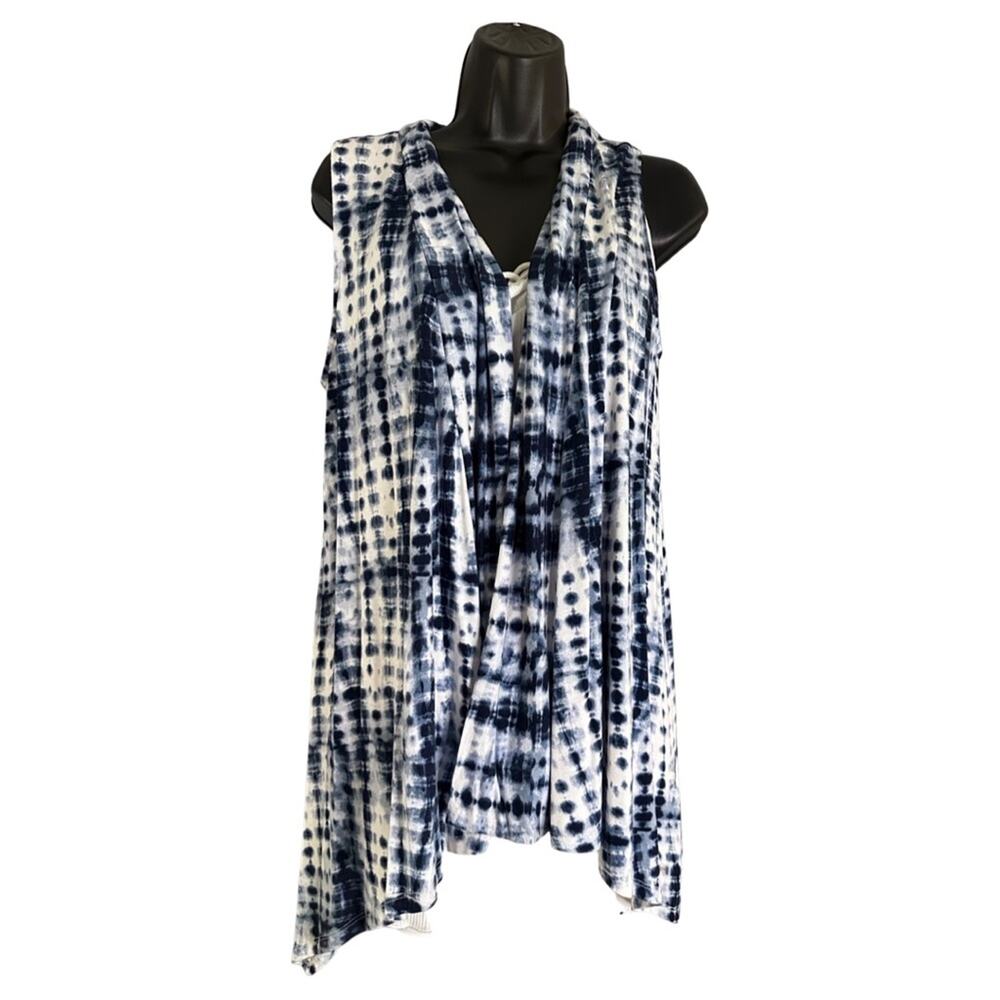 89th & Madison Women’s Blue White Tie Dye Open Front Vest Size Large